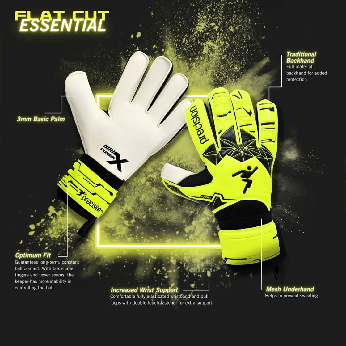 Precision Junior Fusion X Flat Cut Essential Goalkeeper Gloves - Image 5