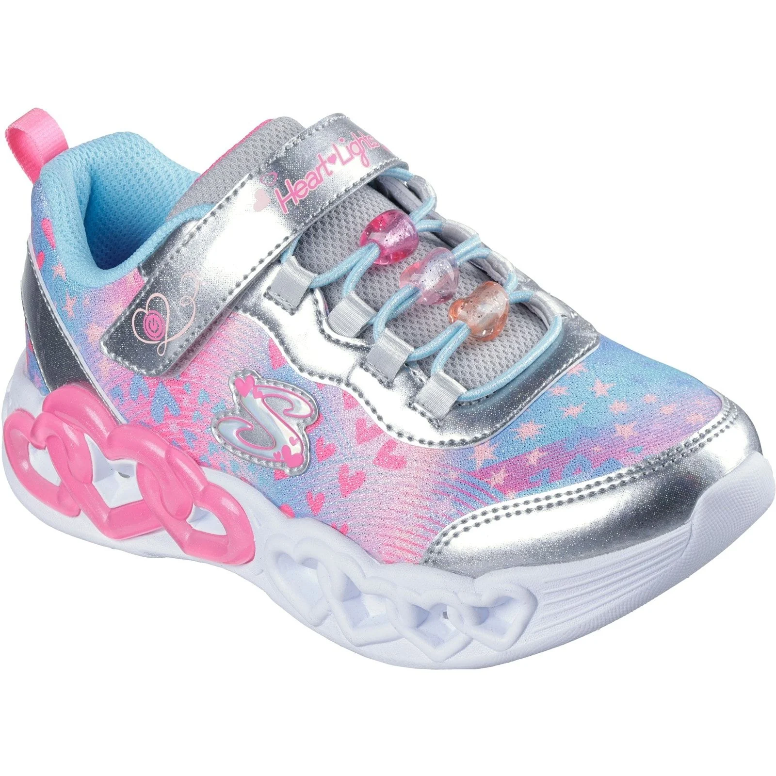 Skechers Junior Girls Infinite Heart Lights Heart Jewels Trainer Silver/Multi - Image 5