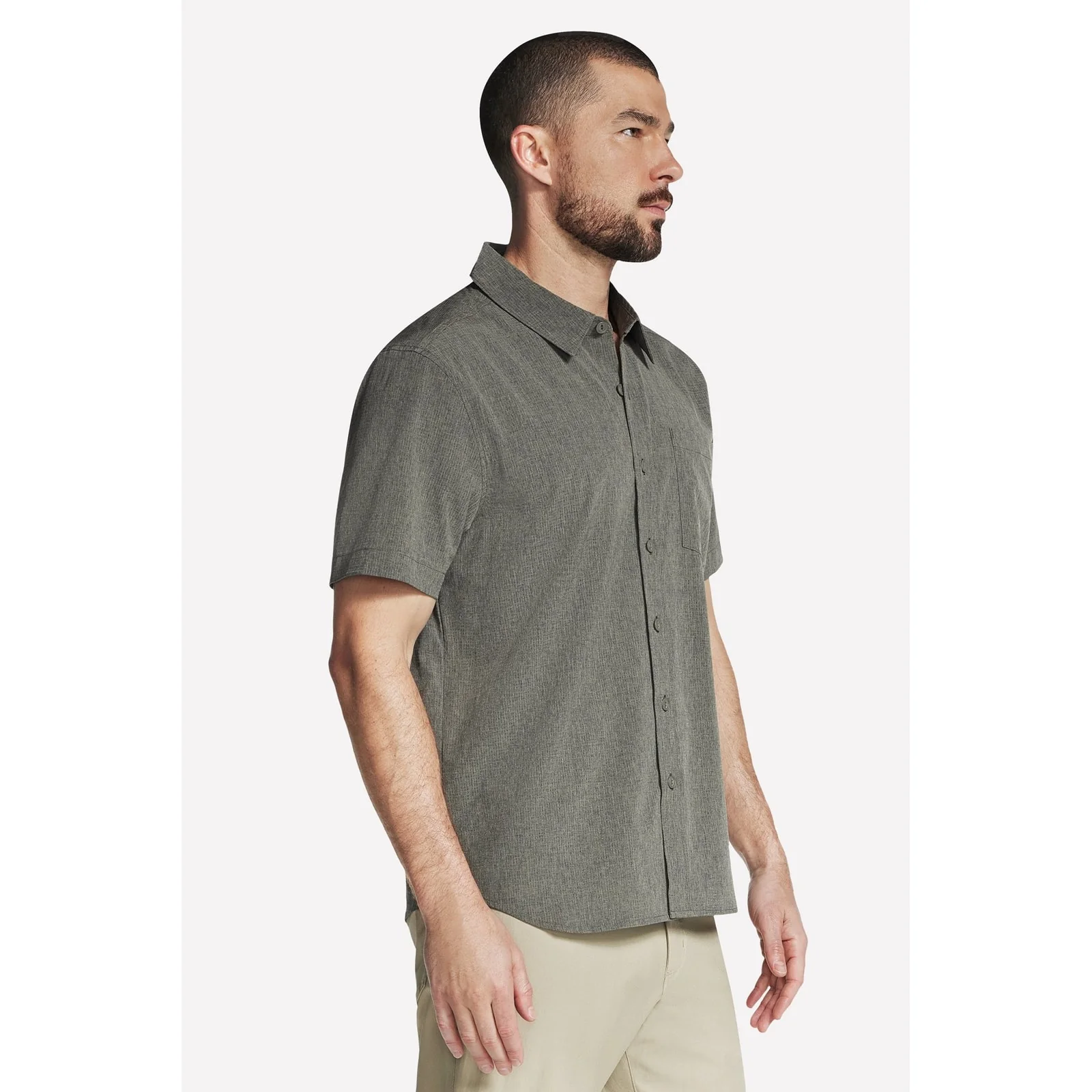 Skechers Mens GO WALK Air Short Sleeve Shirt Olive/Grey - Image 3