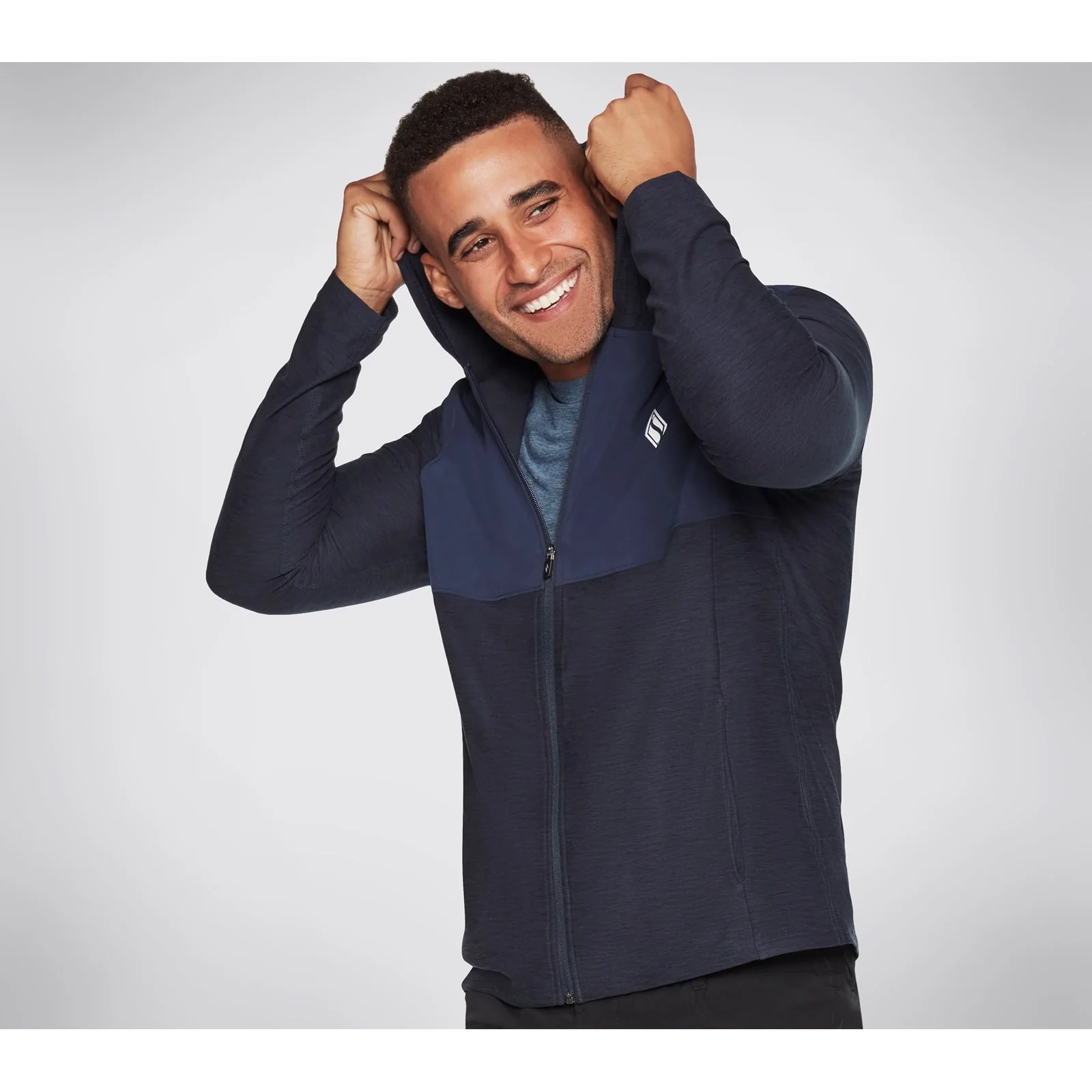 Skechers Mens Skech-Knits Ultra Go Lite Full Zip Hoodie Blue Iris - Image 3