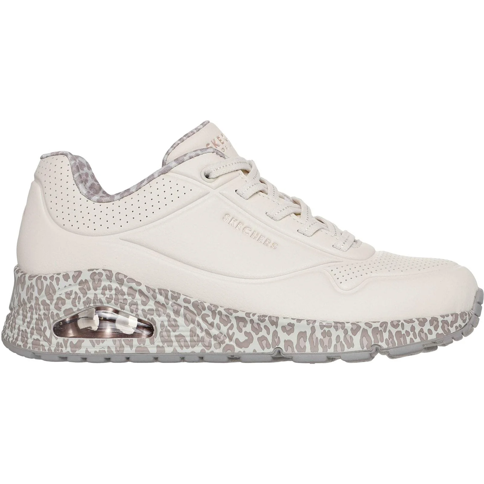 Skechers Womens Uno Safari Time Trainers White/Leopard