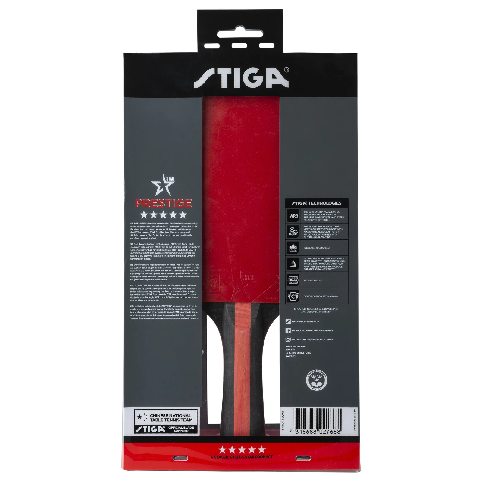 Stiga Prestige 5 Star Table Tennis Bat - Image 2