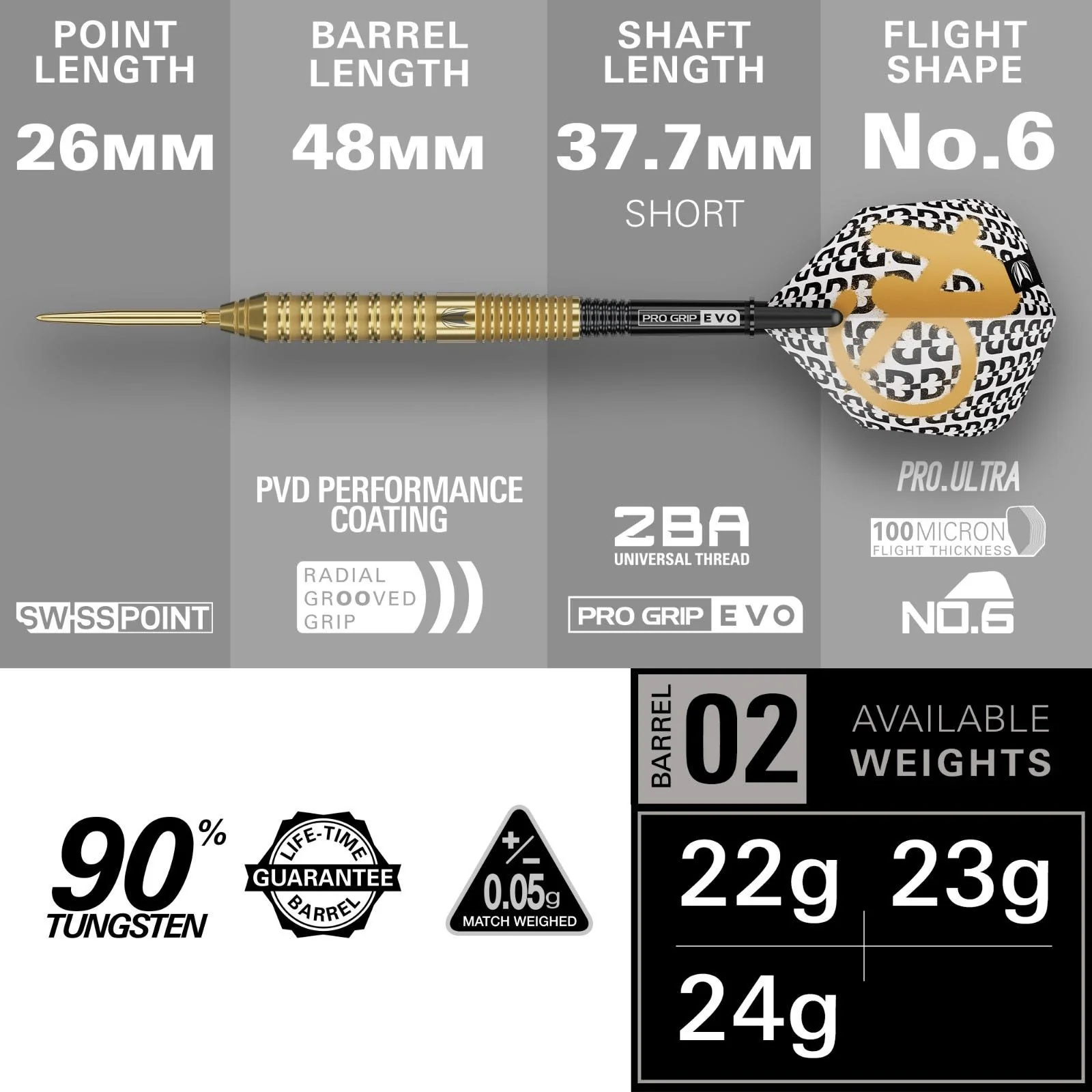 Target Bolide Envy 02 90% Tungsten 24G Steel Tip Darts - Image 5