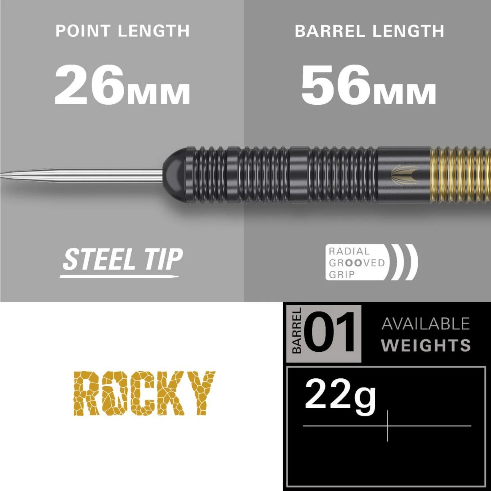 Target Darts Josh Rock 'Rocky' Brass 22G Steel Tip Dart Set - Image 4
