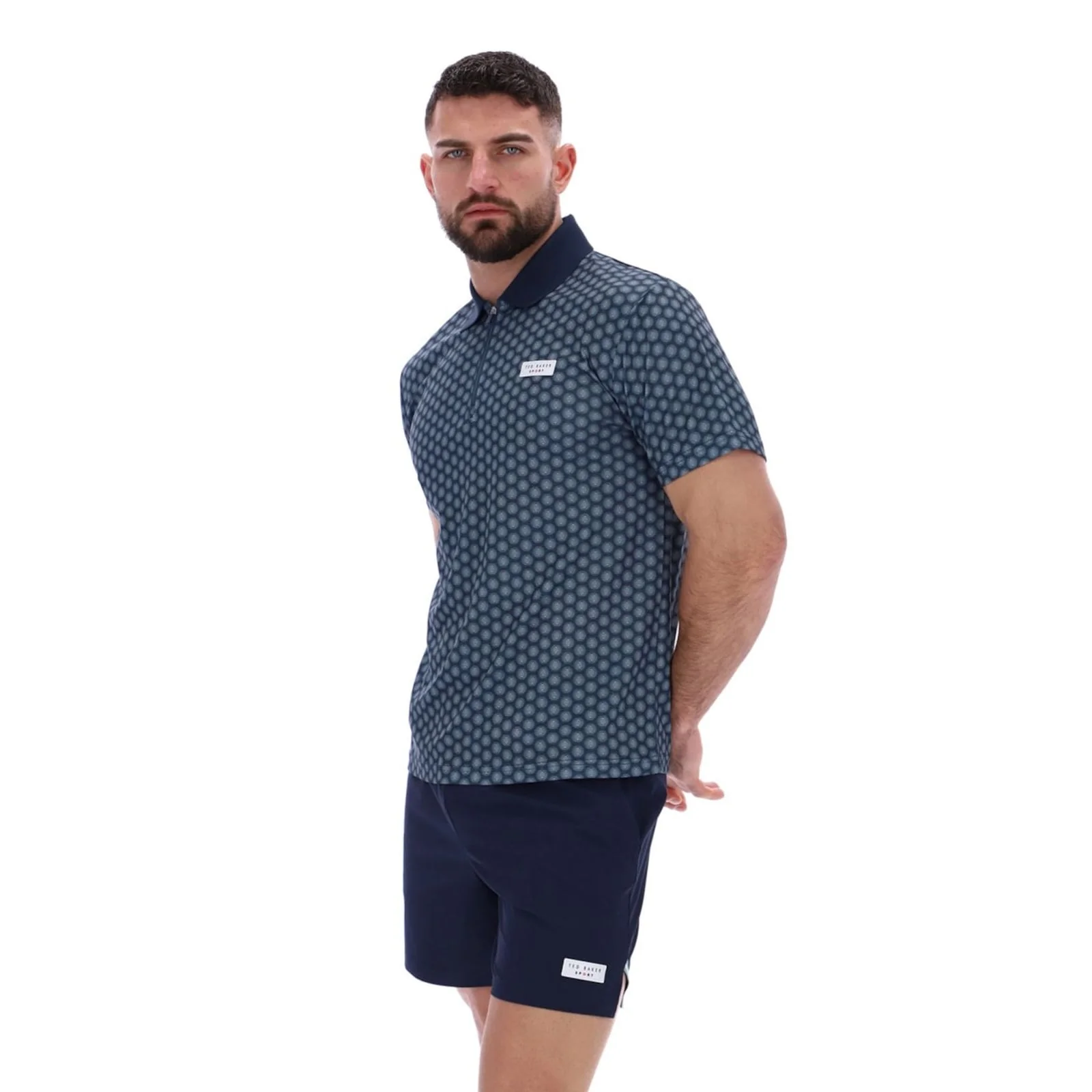 Ted Baker Sport Mens JAYDEN Printed Tennis Polo Shirt Navy - Image 4