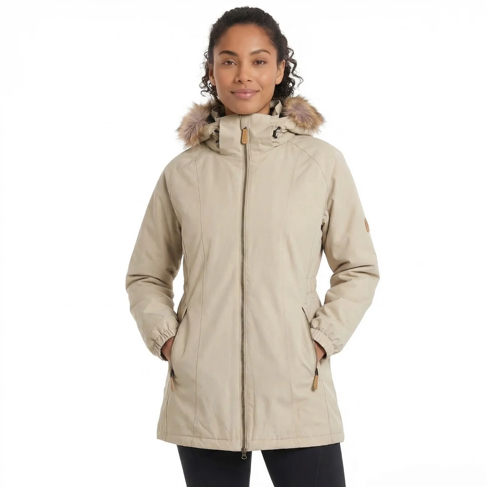 Trespass Womens Celebrity Insulated Longer Length Parka Jacket Oatmilk