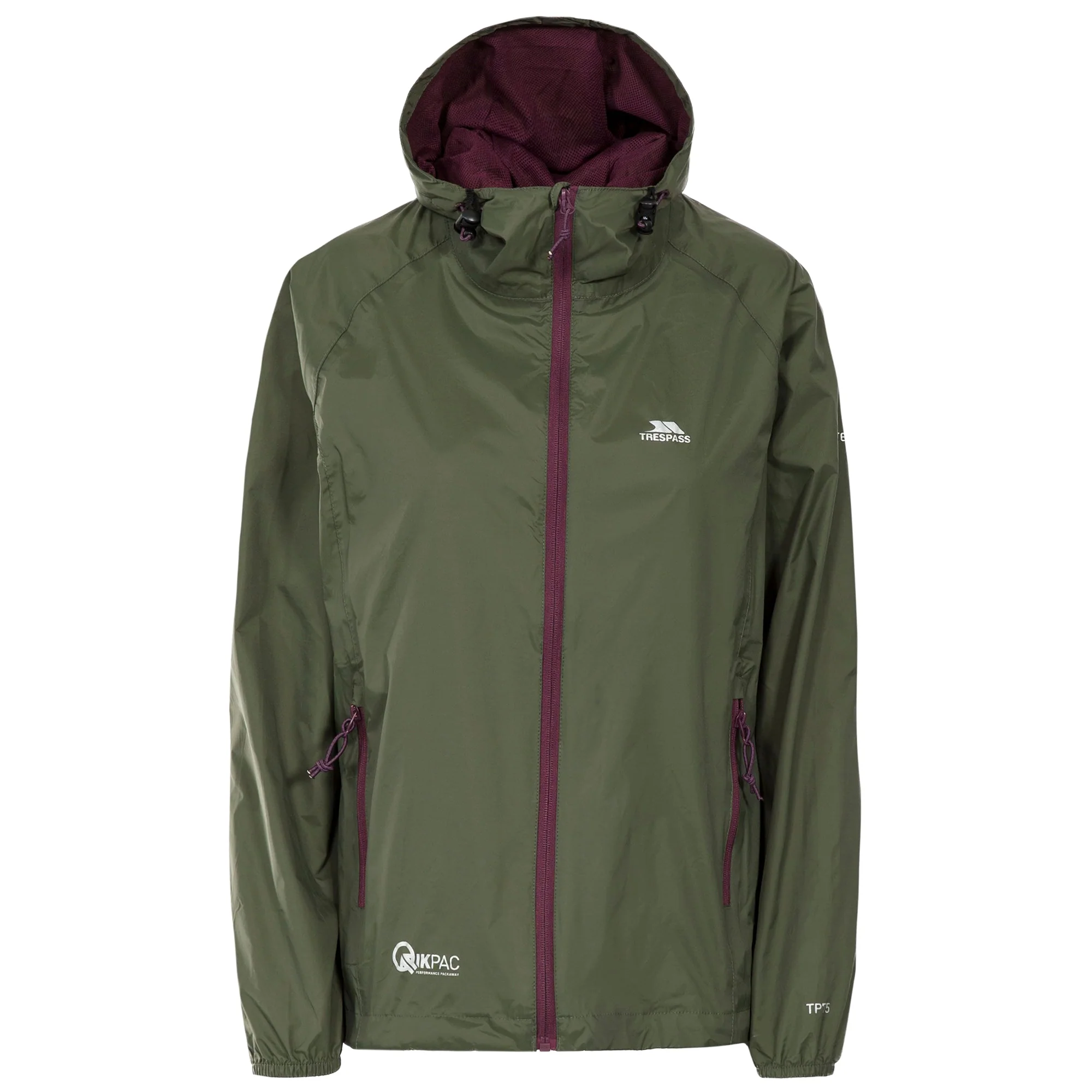 Trespass Womens Qikpac Packaway Waterproof Jacket Moss