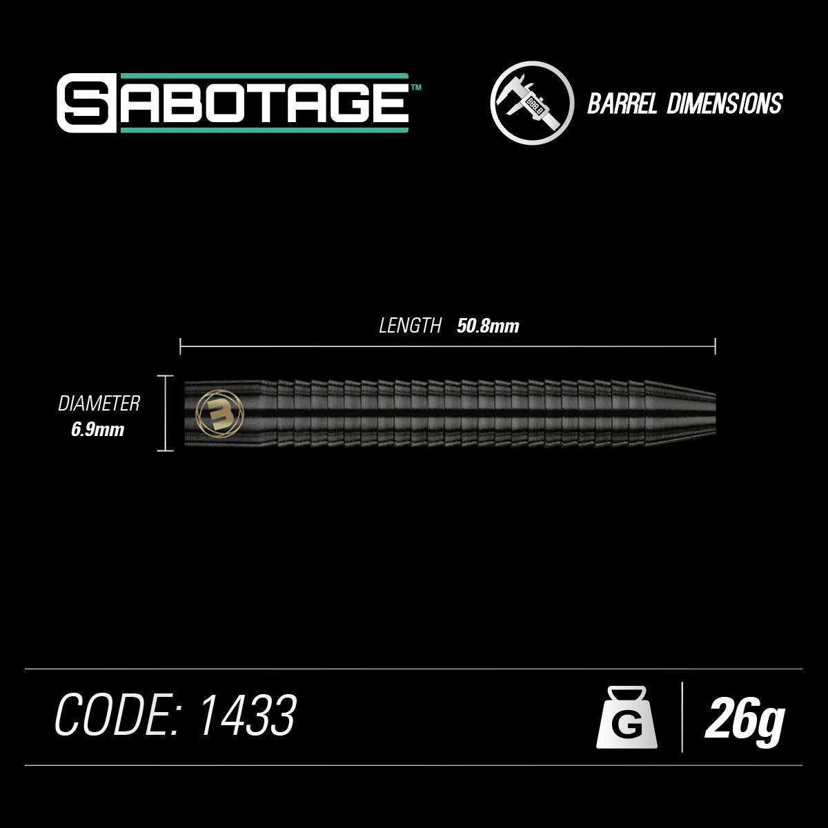 Winmau Sabotage 90% Tungsten Alloy 26G Darts - Black Version - Image 4
